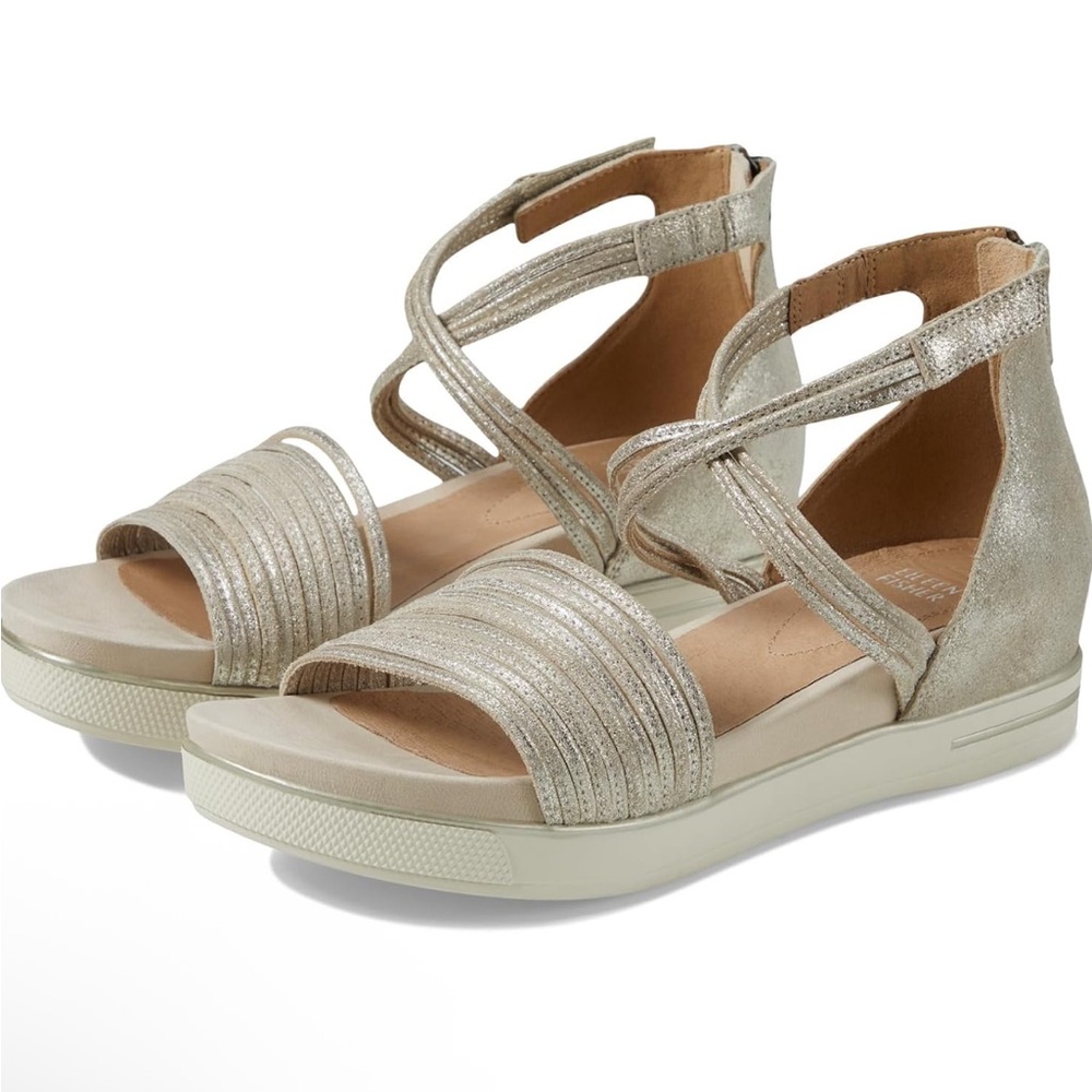 EILEEN FISHER women's shea strappy sandal in platinum Size 8.5 A26